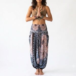 Bohemian Stripe Floral Harem Pant BOLLI IMPORTS Drop Crotch Boho Festival Yoga
